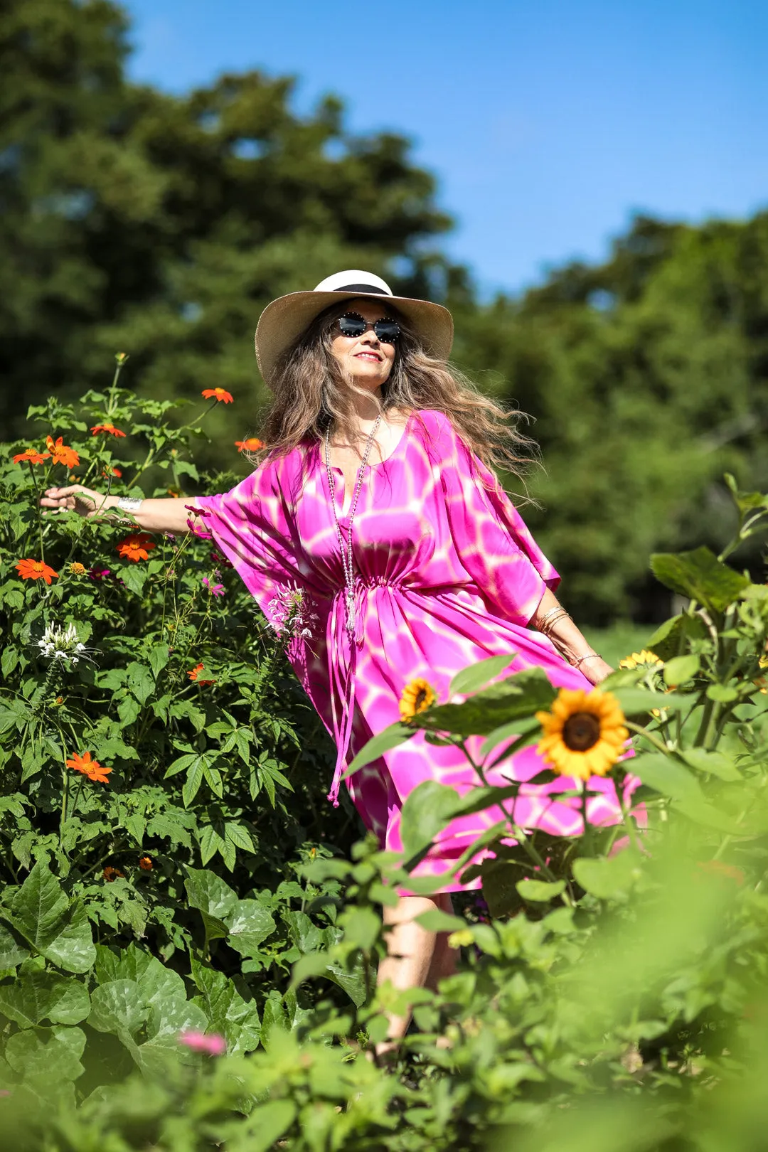Zirafa Girafa Magenta Italian Silk Midi Kaftan