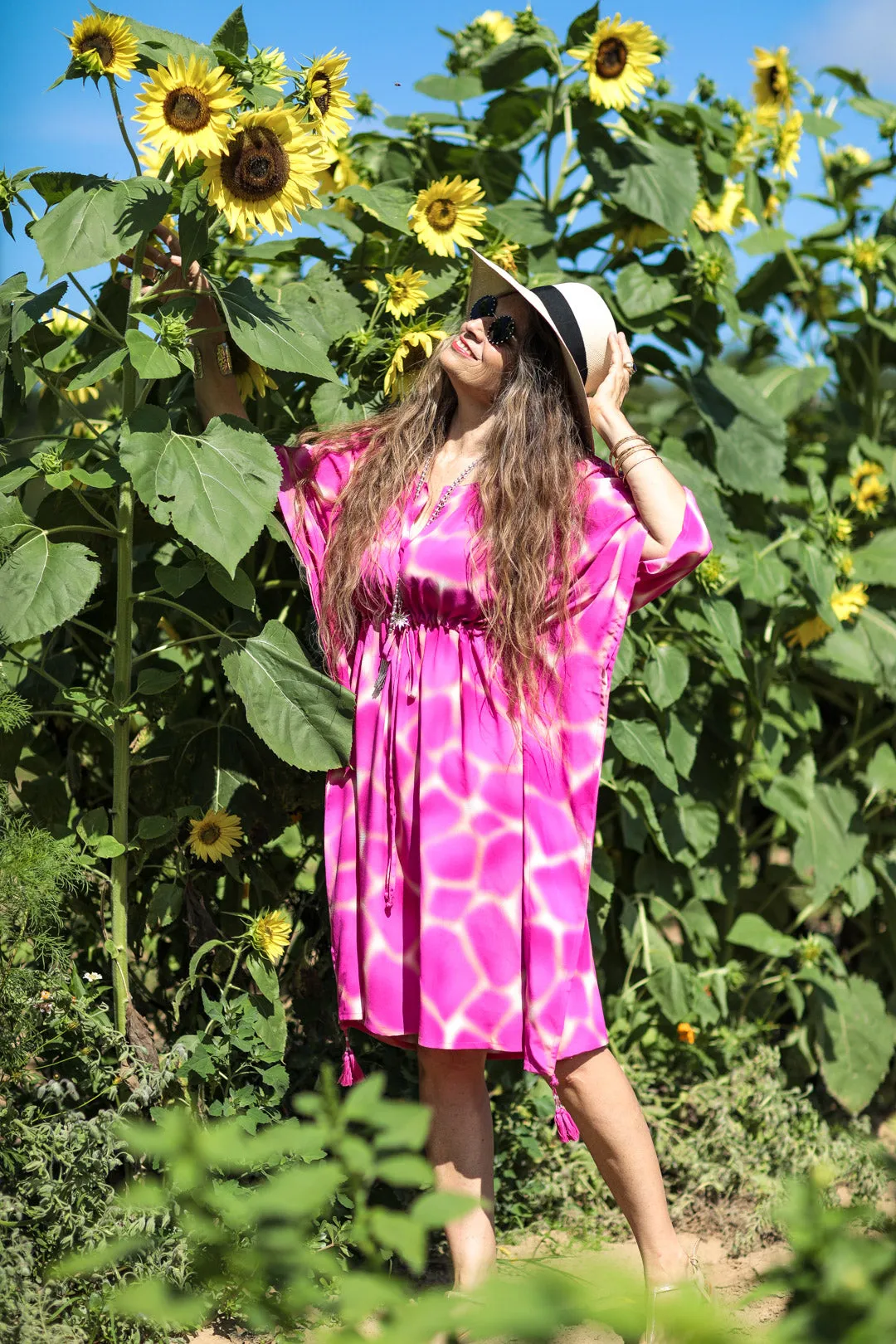 Zirafa Girafa Magenta Italian Silk Midi Kaftan